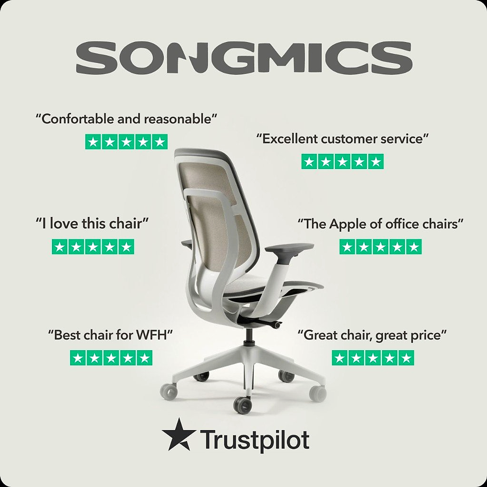 SONGMICS biuro kėdės reklama su Trustpilot atsiliepimais